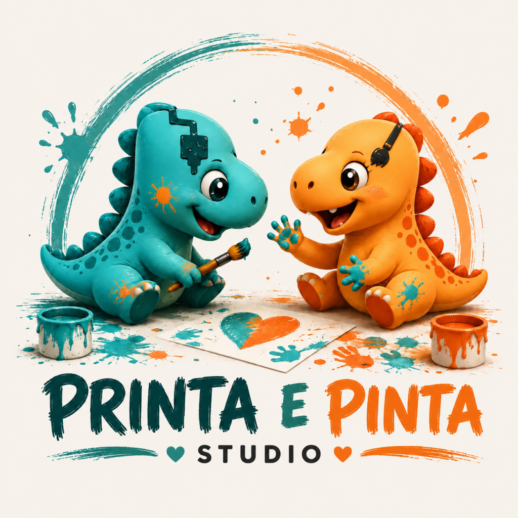 Casal de mascotes da Printa e Pinta para comunicação visual da marca.