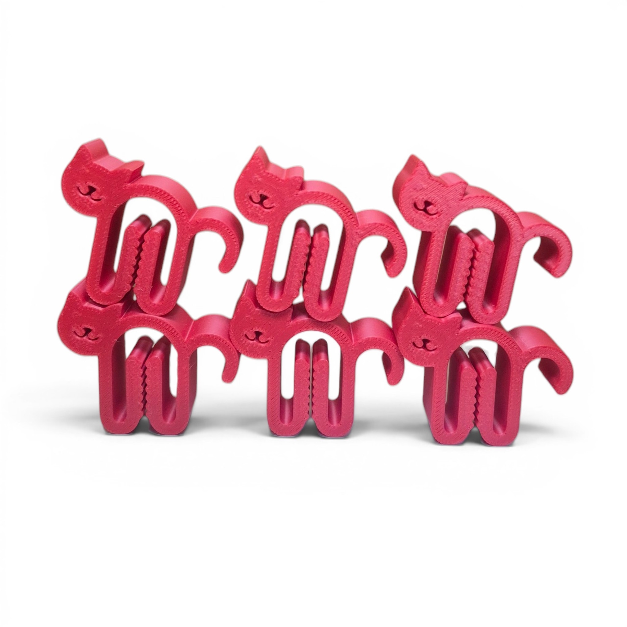 Kit com 6 prendedores de embalagens em formato de gatinho produzidos em impressão 3D